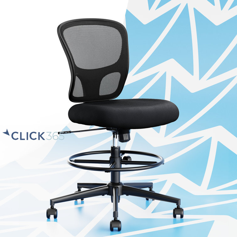 Click365 Perch Mesh Armless Drafting Chair with Extra Padded Cushion Adjustable Height and Footrest